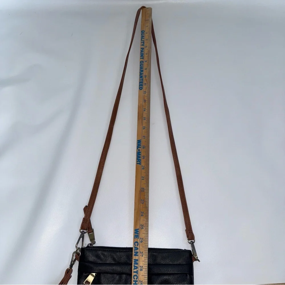 Black Brown Crossbody Bag‎ outside zip pocket 8.5x5.5